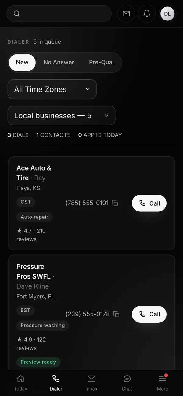 The CRM dialer on a phone